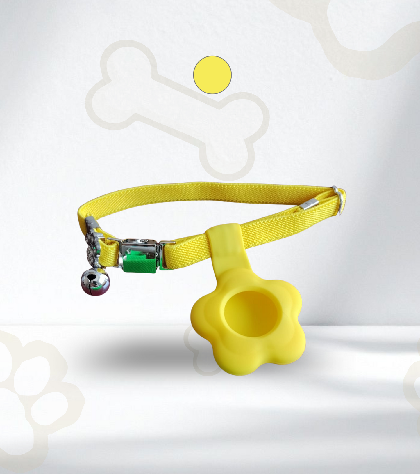 Collar elástico ajustable con placa y funda para tag