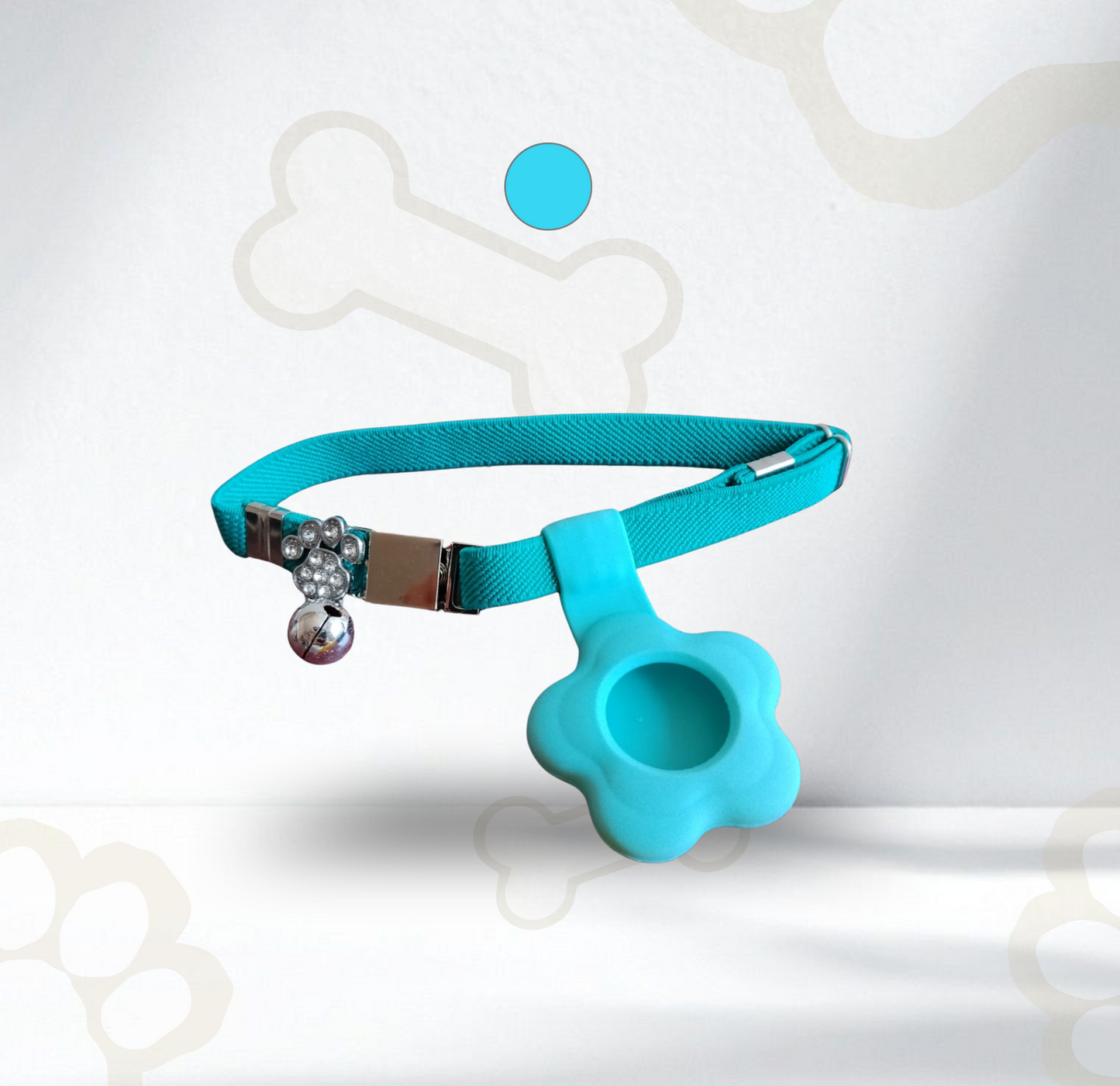 Collar elástico ajustable con placa y funda para tag