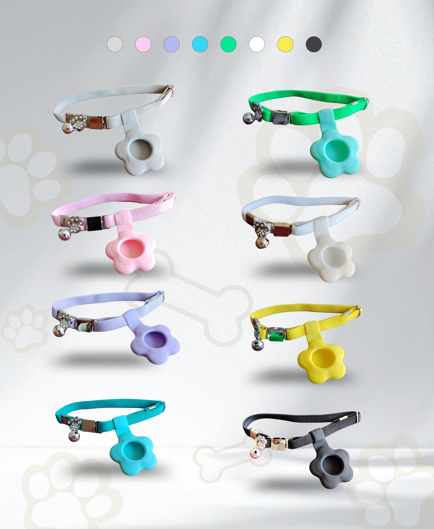 Collar elástico ajustable con placa y funda para tag