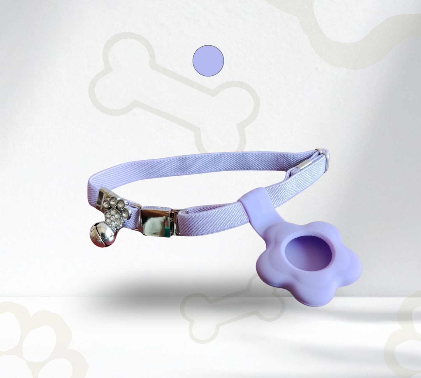 Collar elástico ajustable con placa y funda para tag