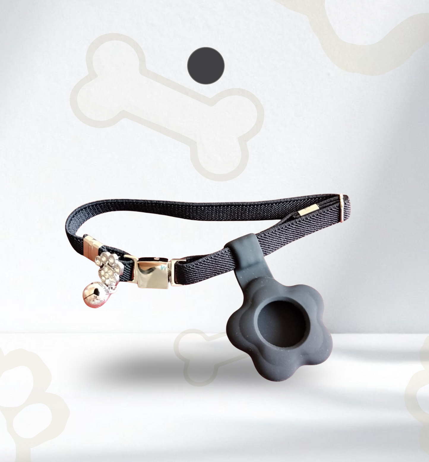 Collar elástico ajustable con placa y funda para tag