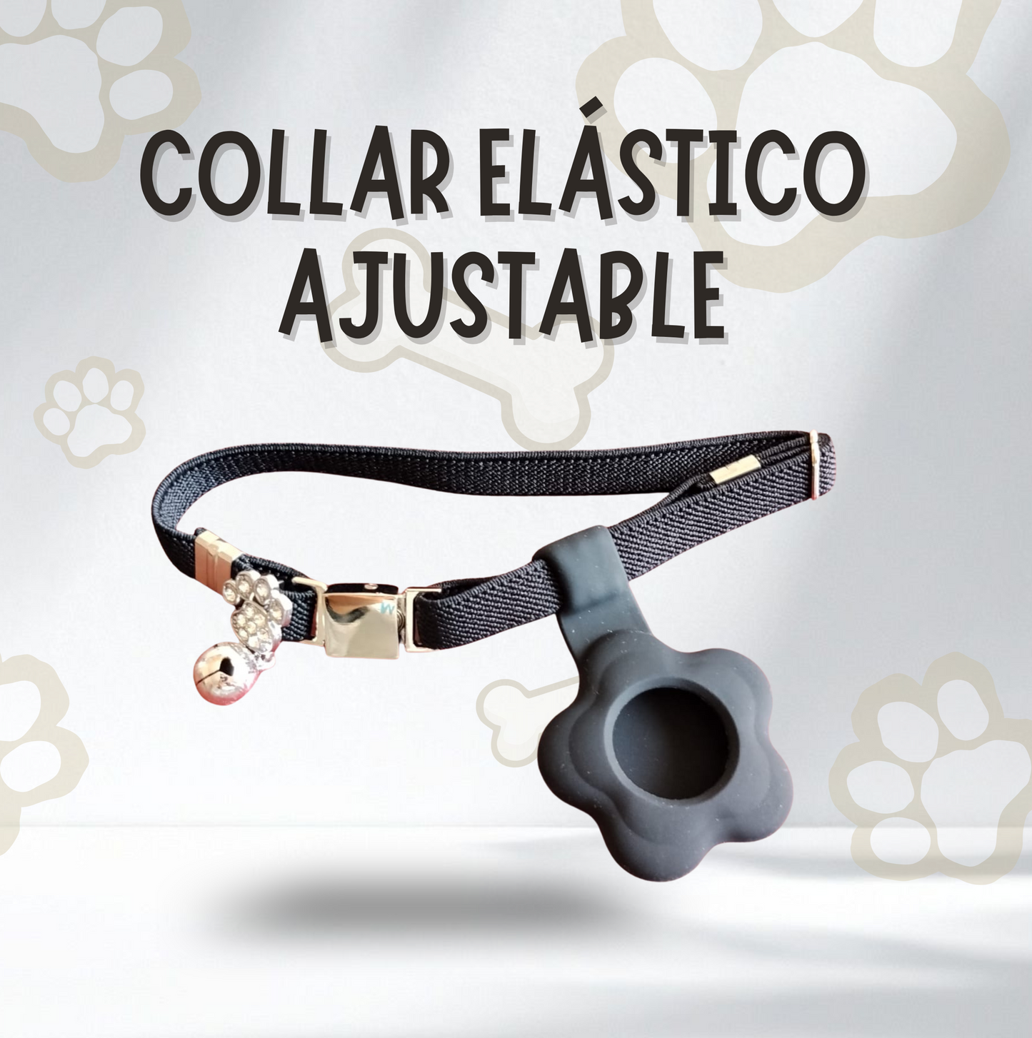 Collar elástico ajustable con placa y funda para tag