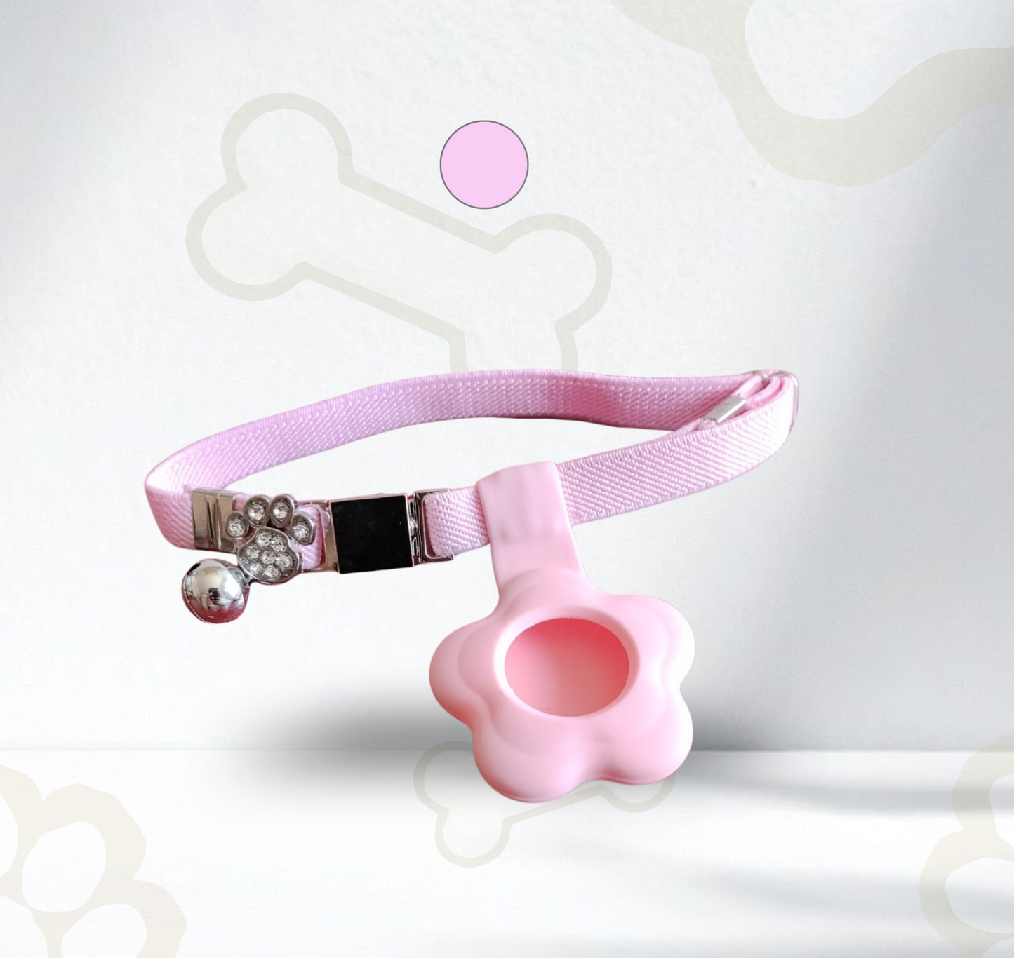 Collar elástico ajustable con placa y funda para tag