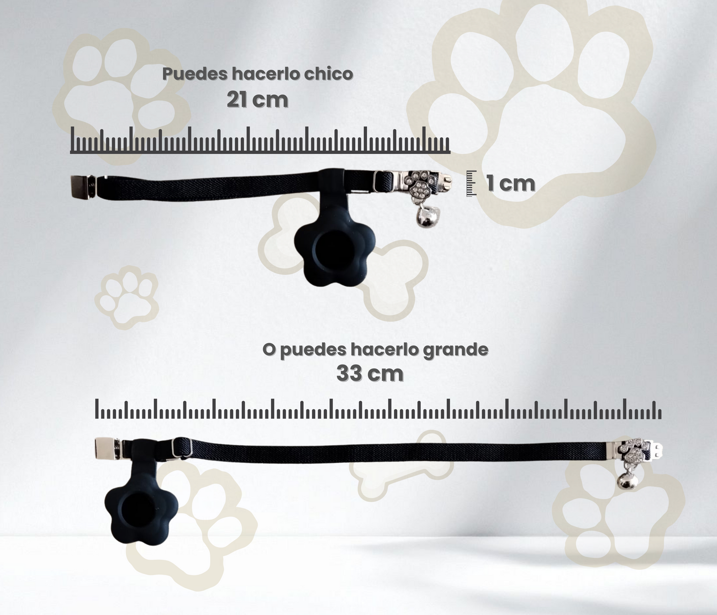 Collar elástico ajustable con placa y funda para tag