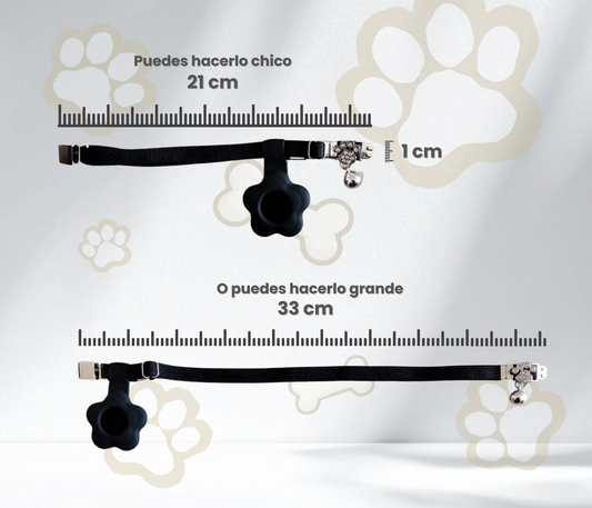 Collar elástico ajustable con placa y funda para tag